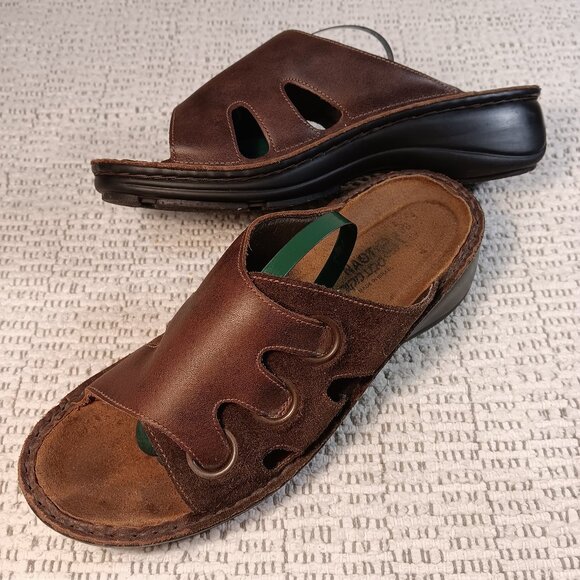 Naot women's brown leather and suede slide sandals sz 38 EU / 7 -7.5 US - Picture 1 of 14